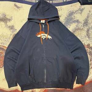 NFL Team Apparel Denver Broncos Full Zip Hoodie Navy Blue